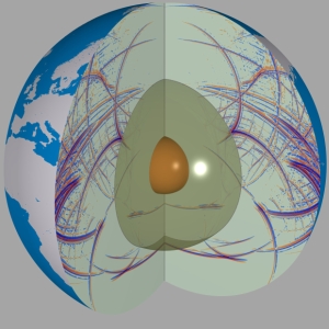 Глобальная земная модель распространения сейсмических волн. Модель с сайта www.geophysik.uni-muenchen.de (кликните картинку для увеличения)