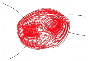 Результат теоретического расчета магнитного поля для двух петель с током, повернутых друг относительно друга на 90 градусов. (кликните картинку для увеличения)