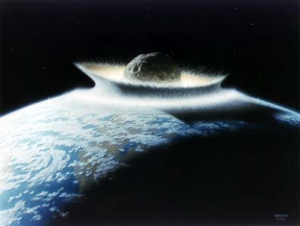 Столкновение Земли с астероидом в представлении художников. (Изображение НАСА) (кликните картинку для увеличения)