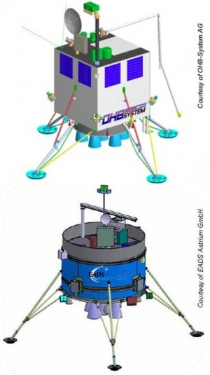 Концепция лунного посадочного модуля от OHB-System AG [наверху] и от Astrium GmbH [внизу] (кликните картинку для увеличения)
