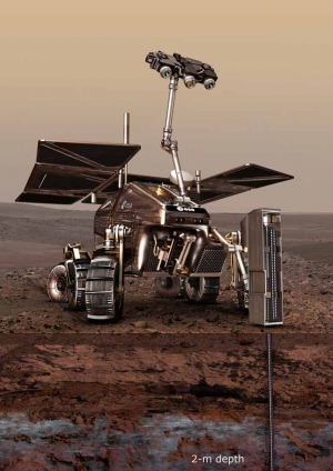 В апреле 2018 года американская ракета-носитель Атлас-5 отправит миссию ЕКА ExoMars Rover на Марс. Через девять месяцев [в середине 2019 года] 300 килограммовый марсоход совершит посадку на Красной Планете. Аппарат проедет несколько километров, собирая и анализируя образцы с поверхности и из-под поверхности. Цель миссии – поиск следов жизни в прошлом и настоящем Марса.(Изображение ЕКА) (кликните картинку для увеличения)