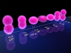 Видоизменения со временем волновой функции
электрона, которые исследователи рассчитывают увидеть на практике. (кликните картинку для увеличения)