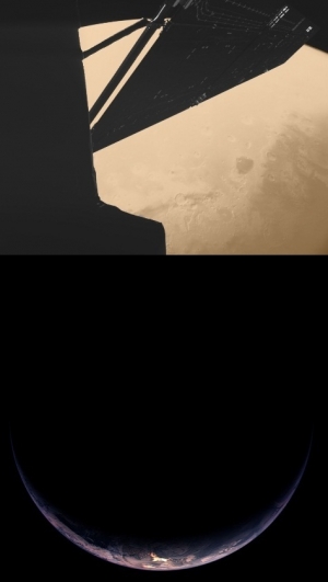 Фотографии Марса и Земли, сделанные аппаратом Rosetta при пролетах в 2007-ом и 2009-ом годах соответственно. (Изображение ЕКА) (кликните картинку для увеличения)