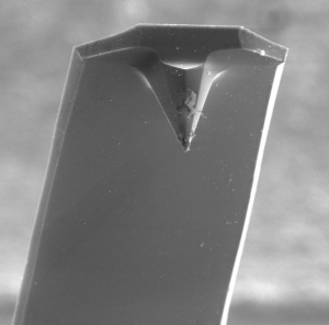 Одно из применений пьезоэлектричества - гибкие
кантиливеры, необходимые в сканирующей микроскопии (кликните картинку для увеличения)