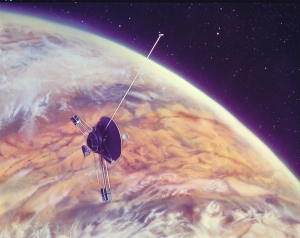 Космический аппарат Pioneer 10 на фоне Юпитера. (кликните картинку для увеличения)