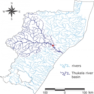 Бассейн одной из рек, где новая вычислительная методика позволила найти
источник южноафриканской холеры. (кликните картинку для увеличения)