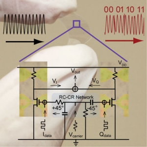 Фотография и электрическая схема разработанного учеными прозрачного
гибкого устройства на основе графена. (кликните картинку для увеличения)