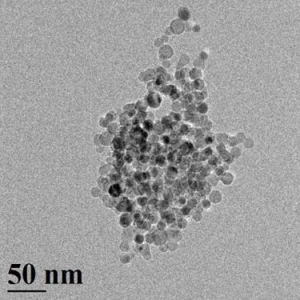 Группа наночастиц кремния диаметром 10 нм. Изображение получено при помощи методик просвечивающей электронной микроскопии. (кликните картинку для увеличения)
