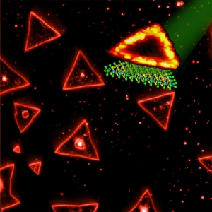 Схематическое изображение синтезированных учеными треугольников из дисульфида вольфрама. (кликните картинку для увеличения)