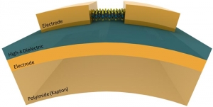 Схематическое изображение созданного гибкого транзистора из молибденита. (кликните картинку для увеличения)