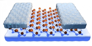 Схематическое изображение полевого транзистора на основе силицена. (кликните картинку для увеличения)
